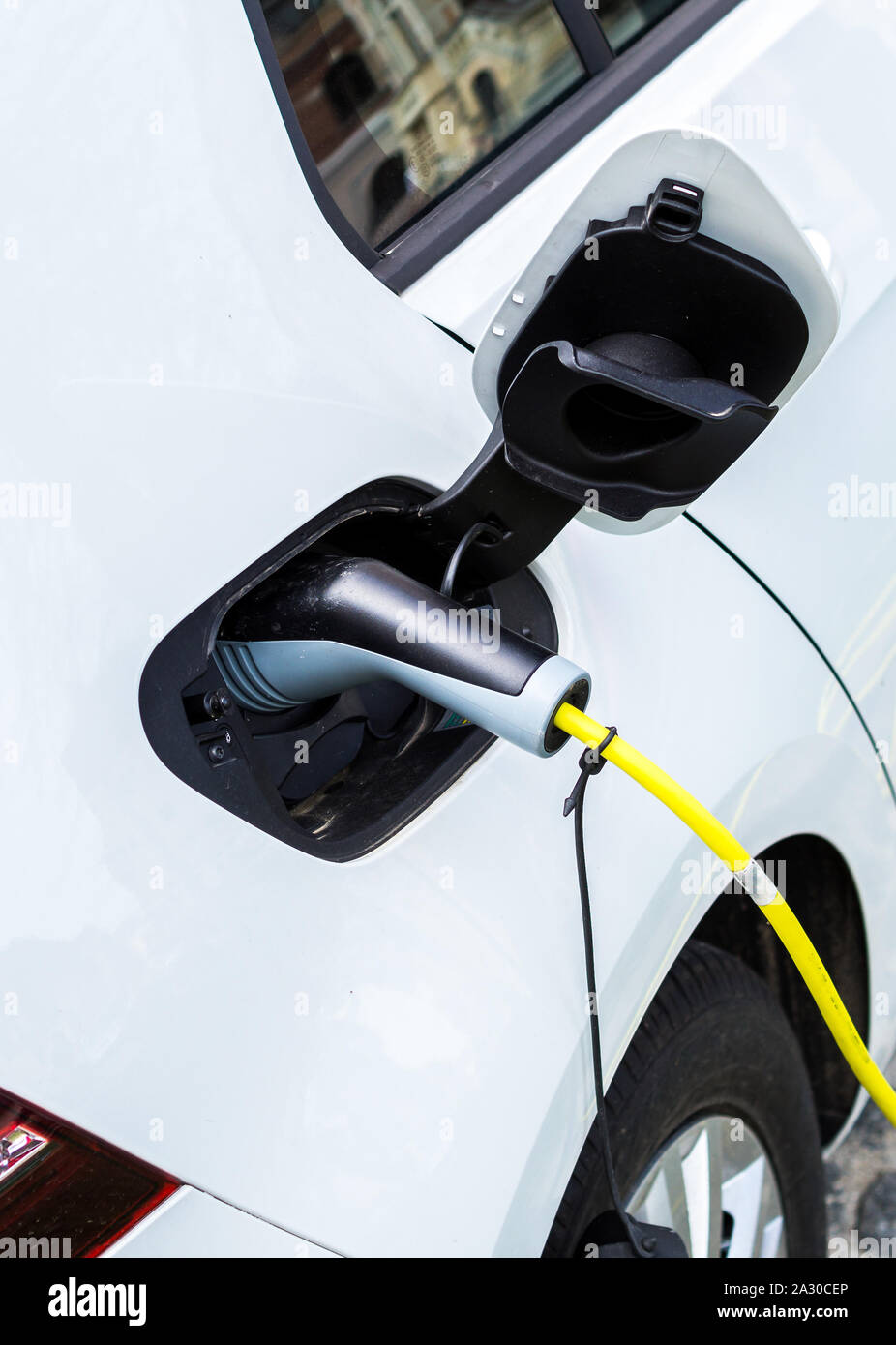 Electric car in the charging station Stock Photo