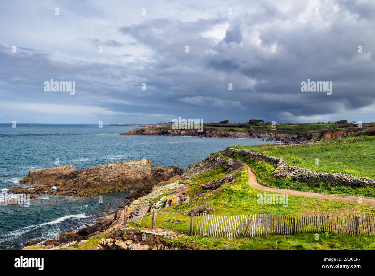 Landscape of rocky Atlantic coast in Brittany (Bretagne), France Stock ...