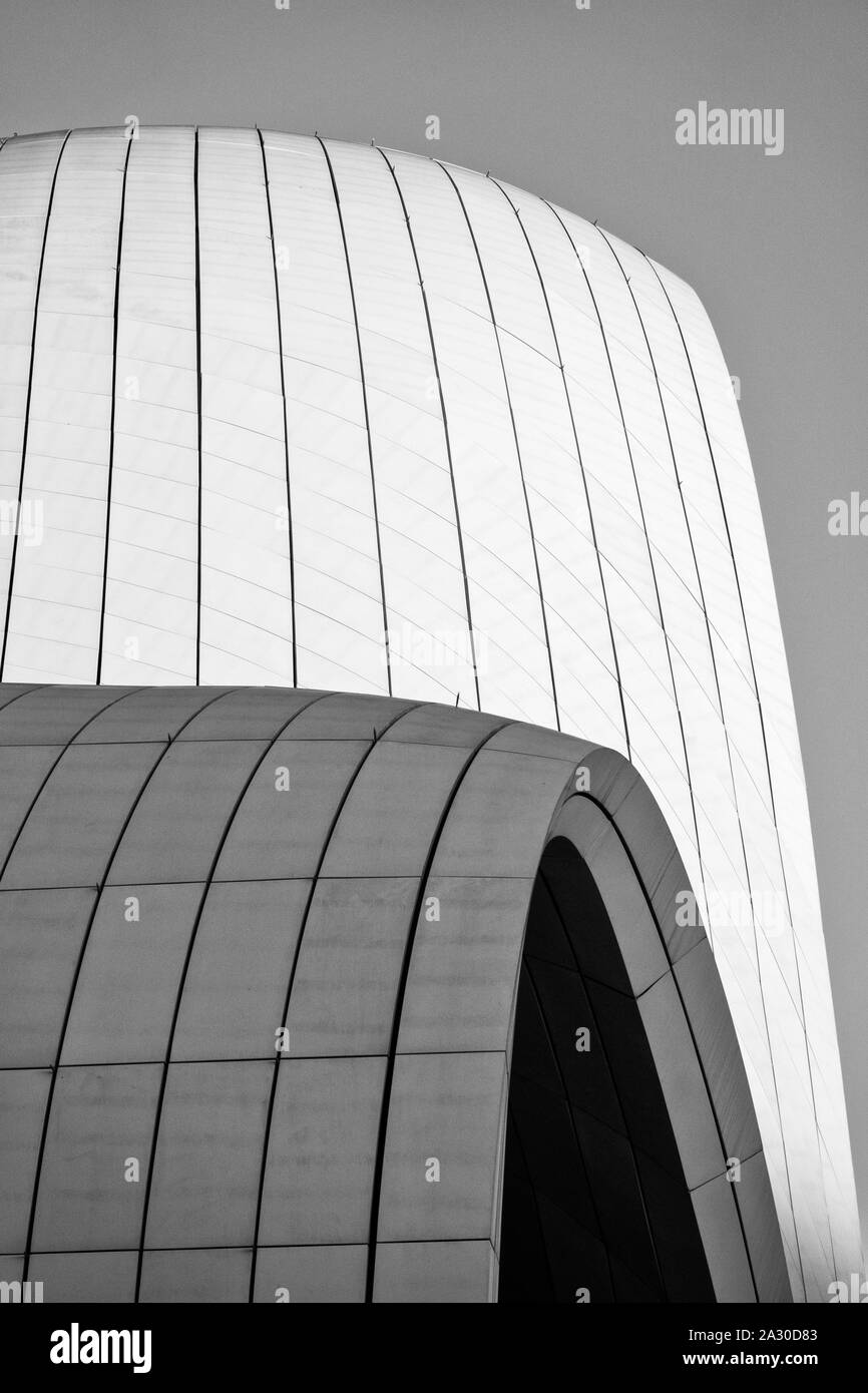 Black and white details of the Heydar Aliyev Center, Baku, Azerbaijan Stock Photo