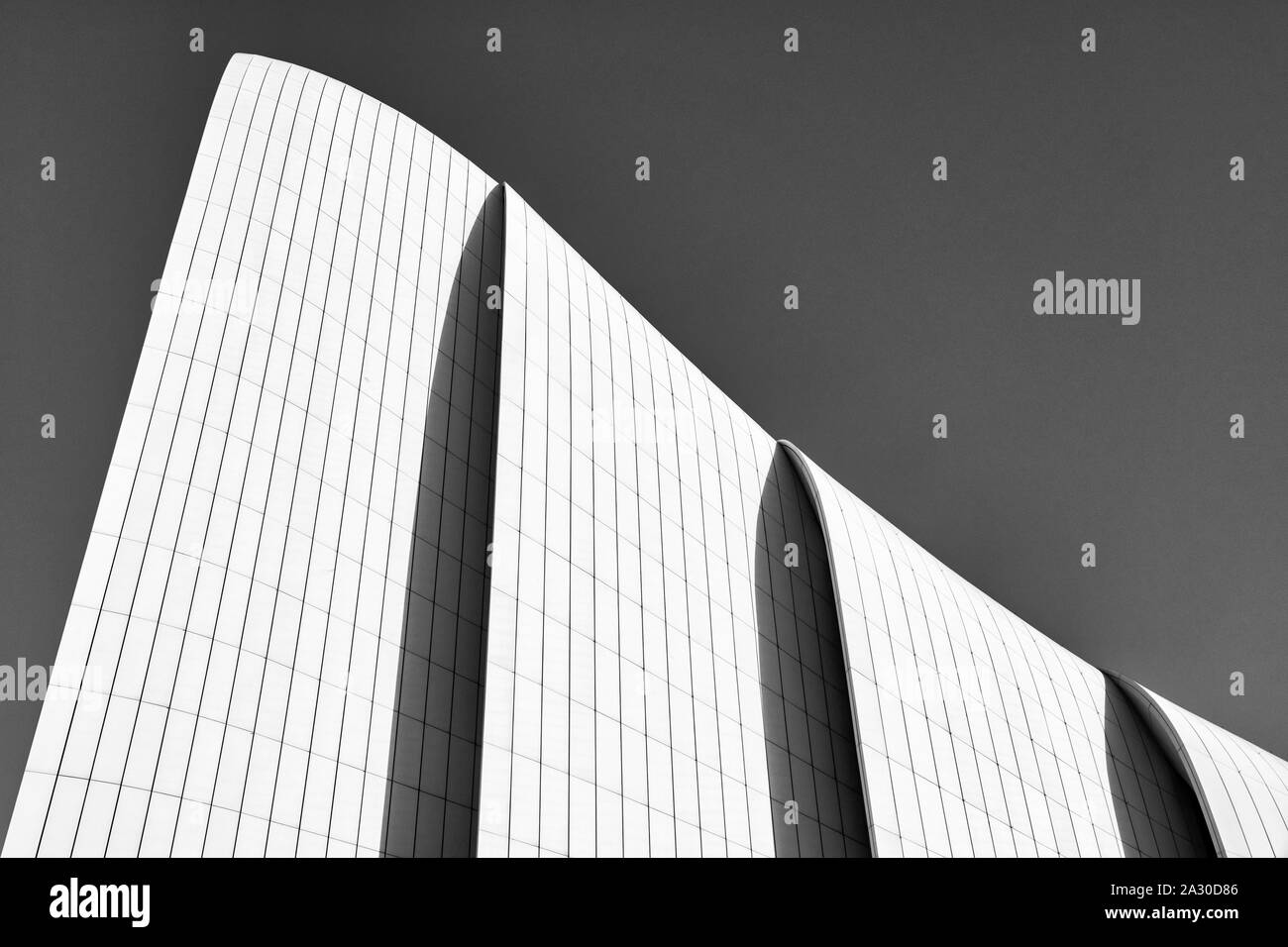Black and white details of the Heydar Aliyev Center, Baku, Azerbaijan Stock Photo
