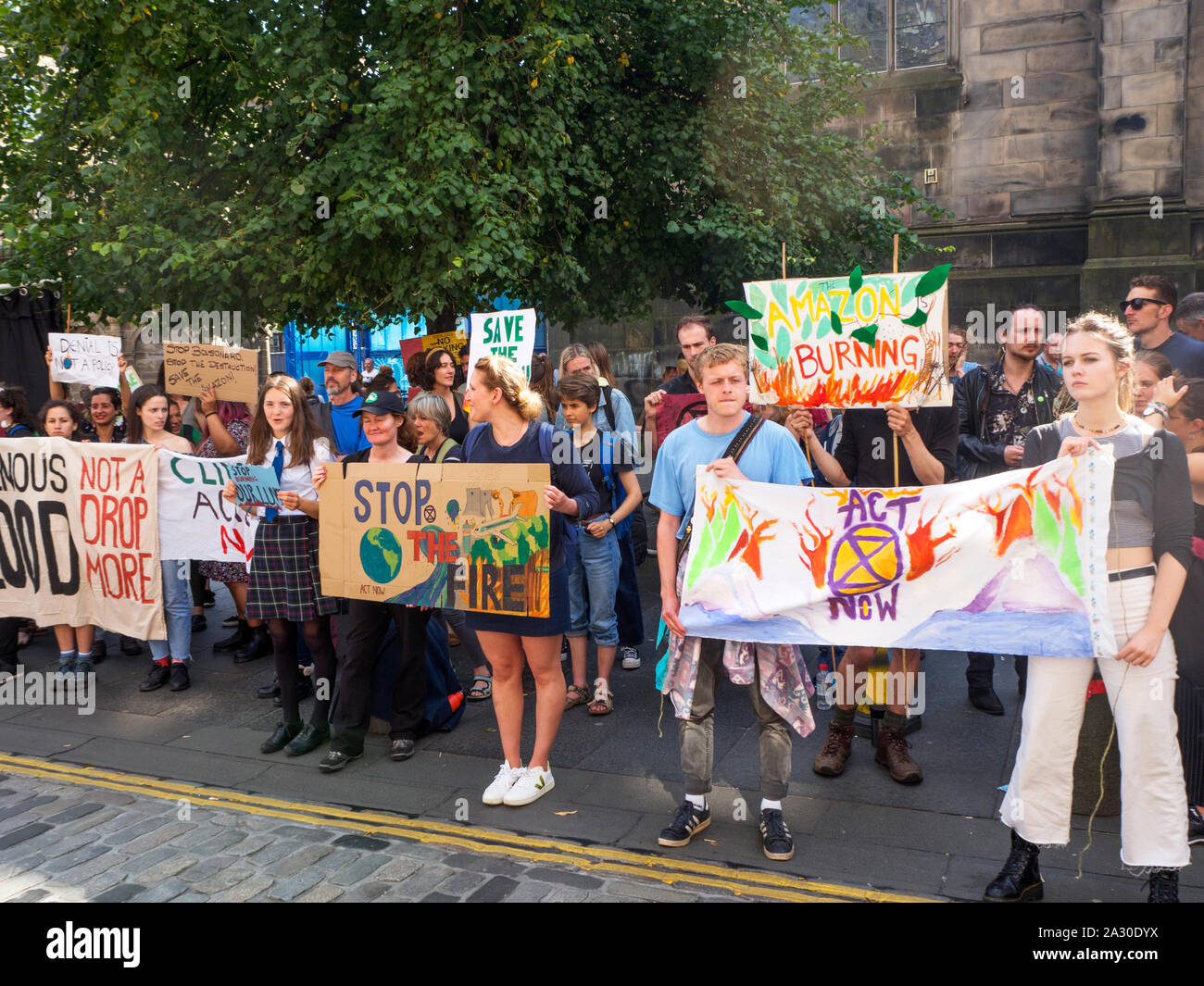Extinction Rebellion protesters on the Royal Mile during the Edinburgh Fringe in August 2019 Edinburgh Scotland Stock Photo