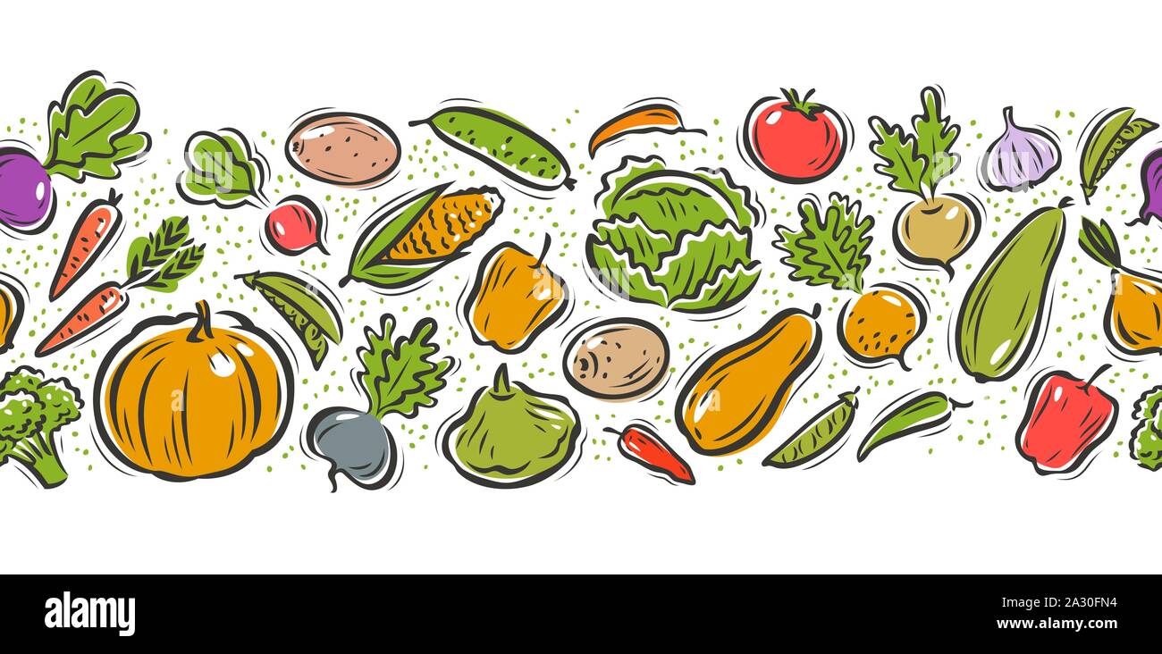Vegetables seamless background, pattern. Cartoon vector illustration Stock Vector