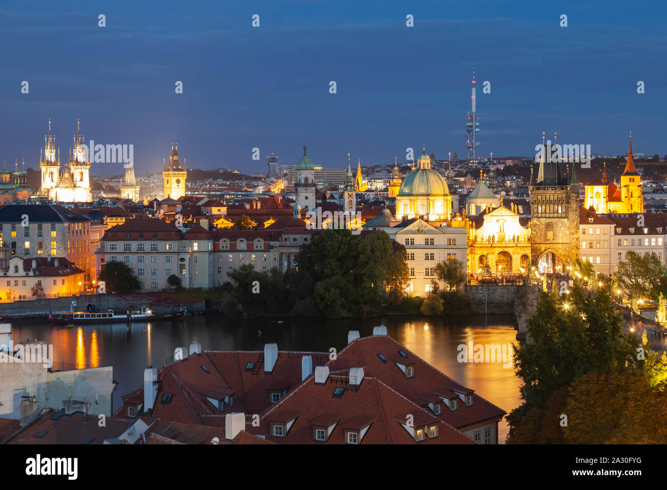Prague skyline night hires stock photography and images Alamy