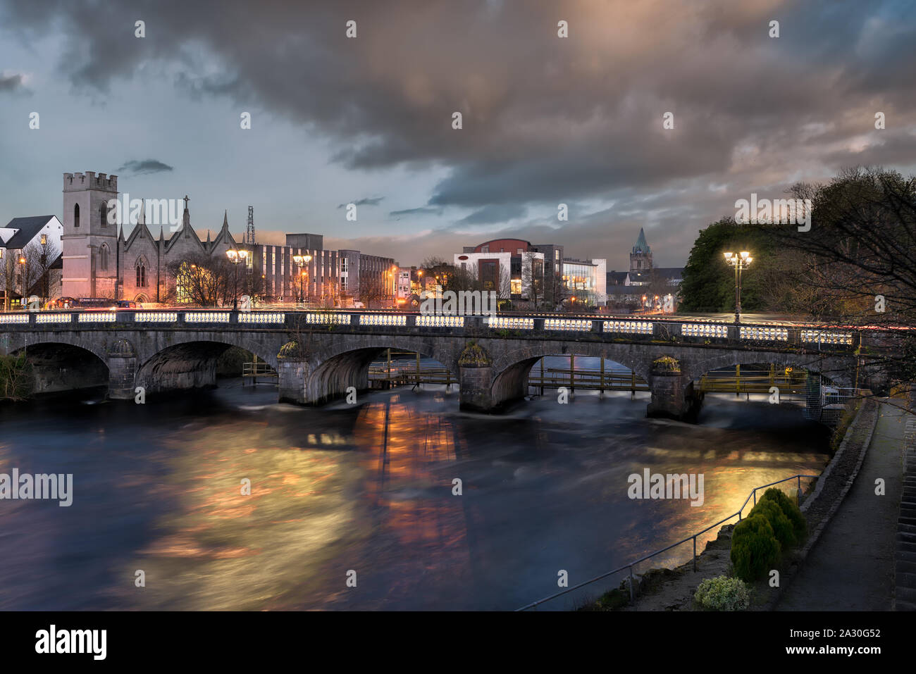 Salmon Weir Bridge at sunset in Galway, Ireland Stock Photo - Alamy