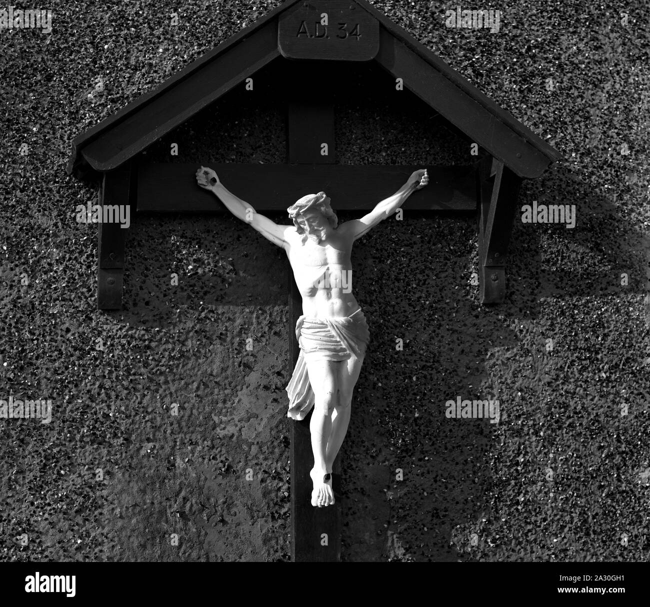 Jesus on the cross in black and white Stock Photo