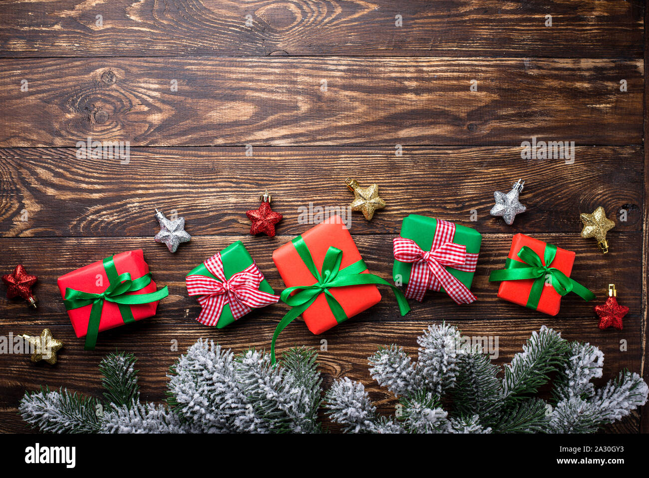 Christmas gift boxes and tree Stock Photo
