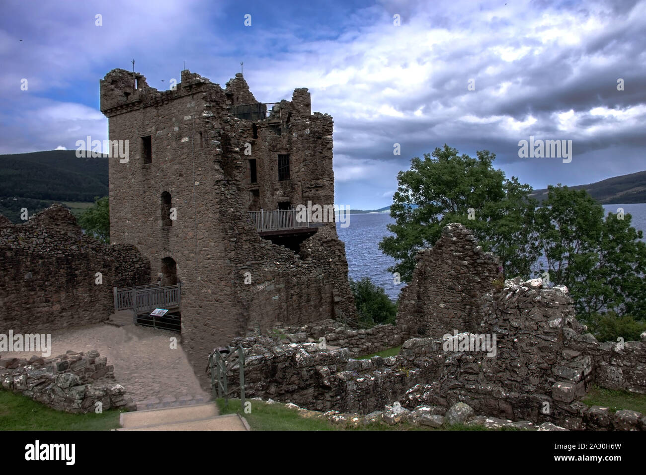 Urquhart Castle beside Loch Ness in the Highlands of Scotland. Drumnadrochit, Inverness -shire. Stock Photo