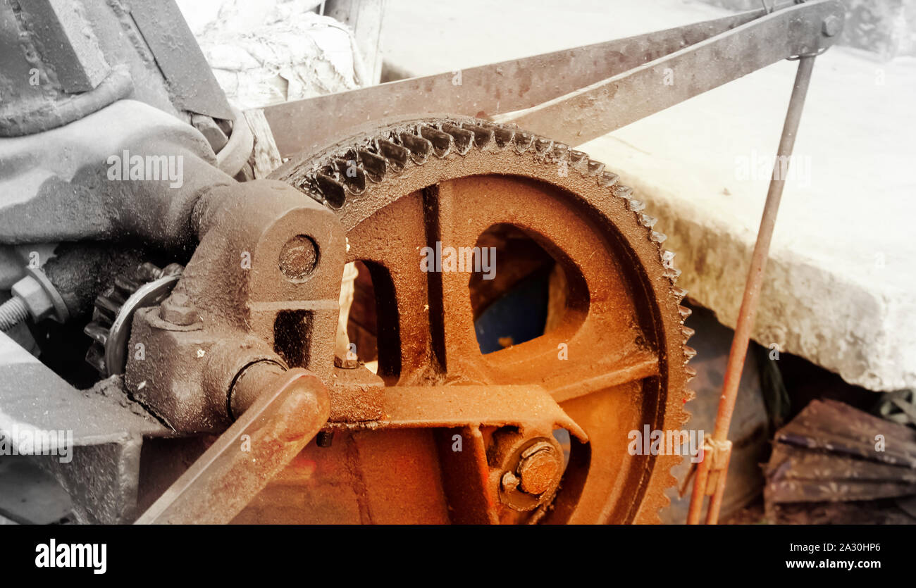 The gear shifting device, the mechanism with manual control stands on the street on the railway