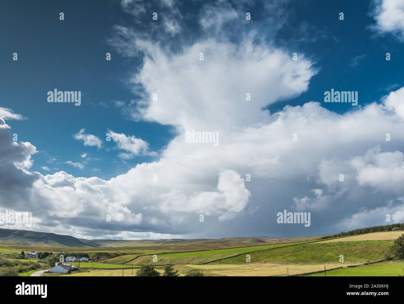 A huge sky over Langdon Beck, Upper Teesdale, UK as a squall approaches Stock Photo