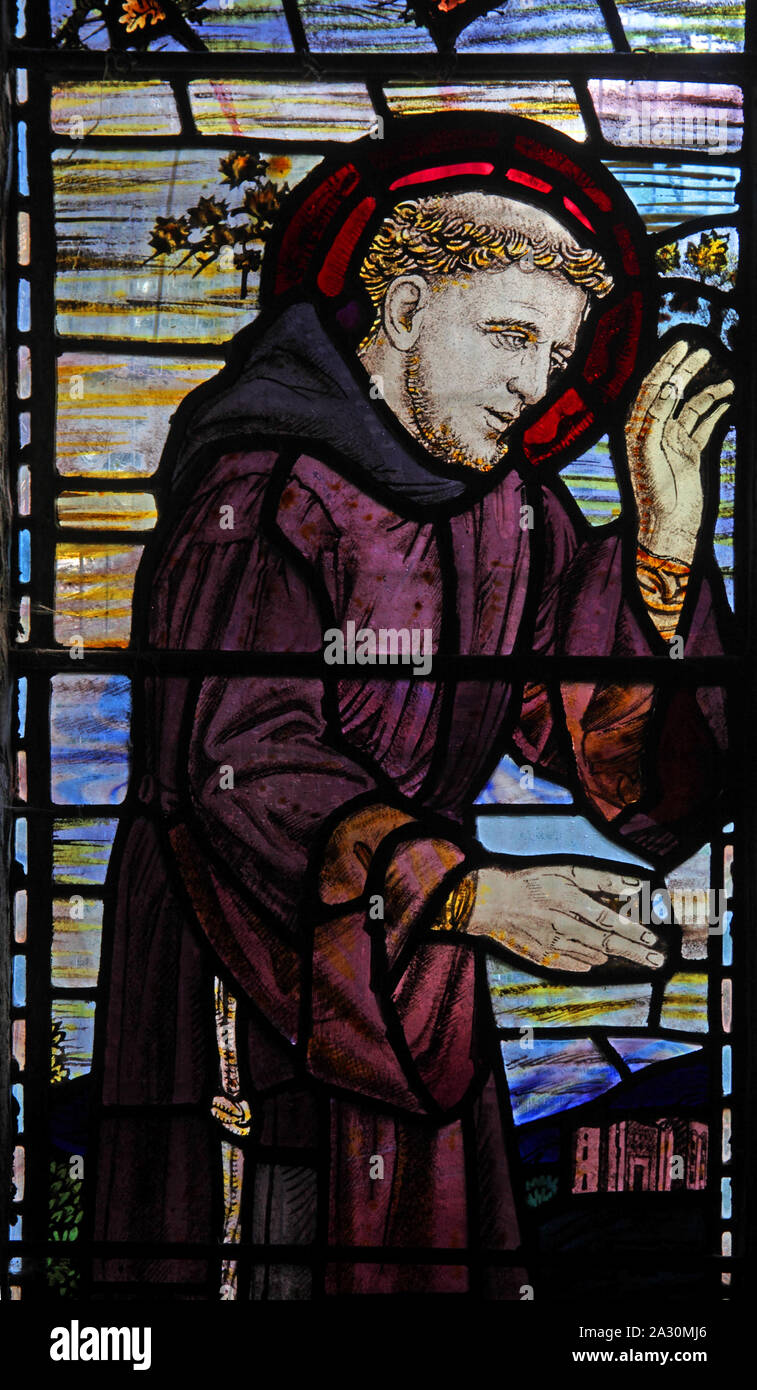A stained glass window depicting St Francis of Assisi, St Thomas a Becket Church, Huntington