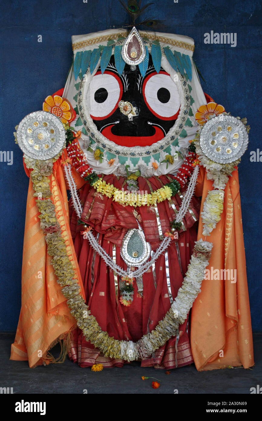Jagannath deity figure at Jagannath temple, Koraput, Orissa, India Stock Photo