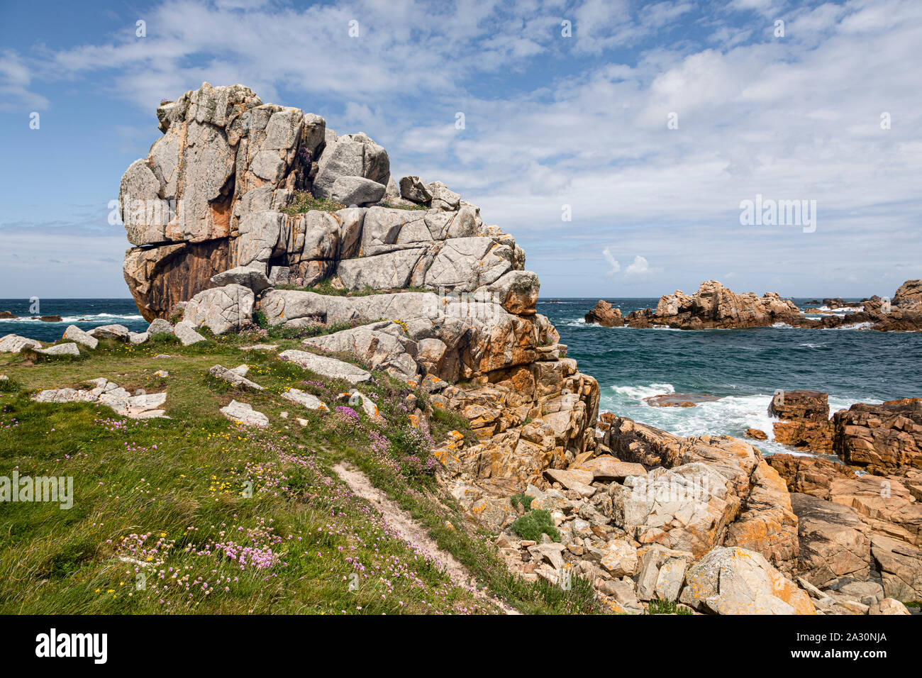 The rocky coast at Plougrescant, Côtes-d'Armor, Brittany, France Stock ...
