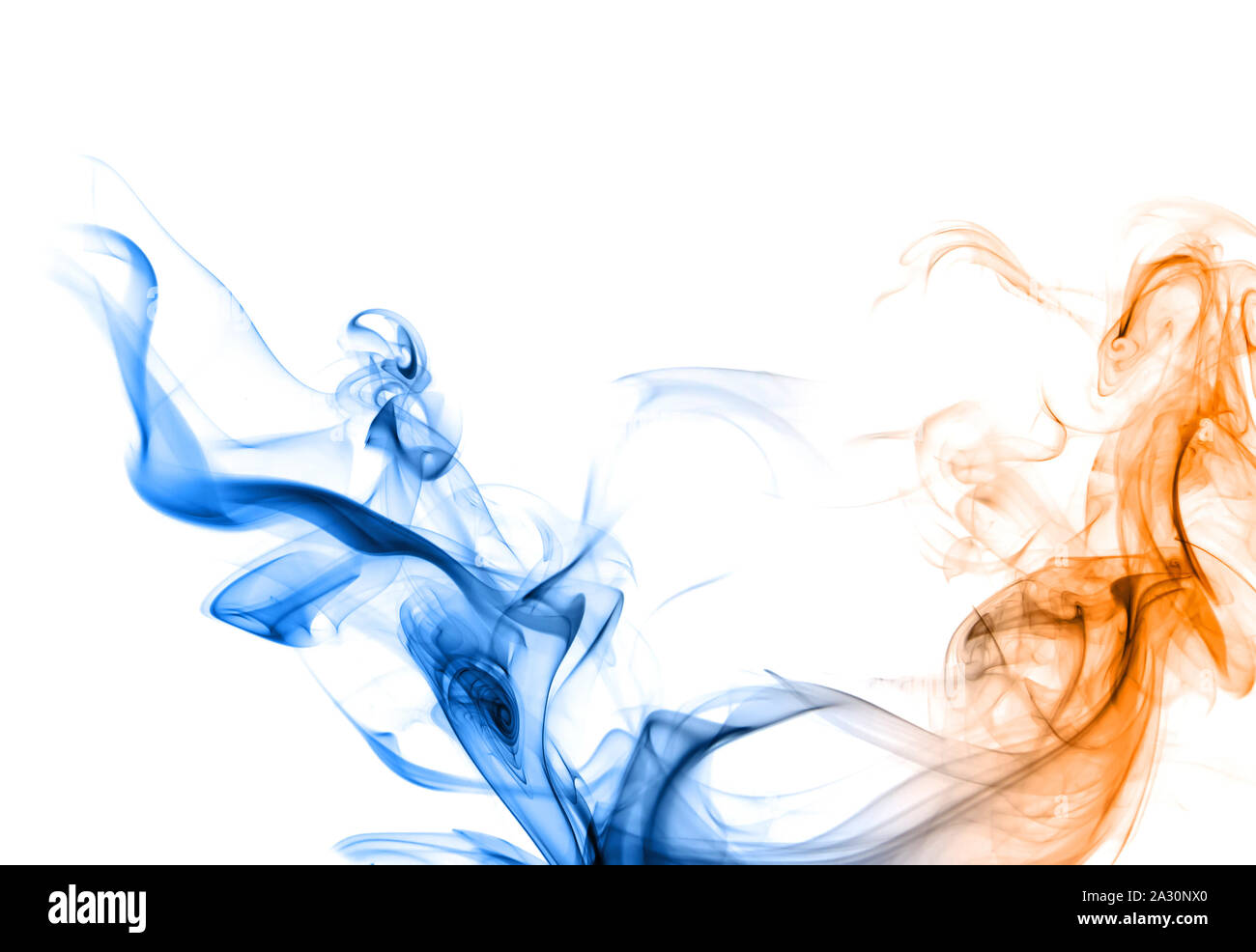 Blueorange smoke on a white background Stock Photo Alamy