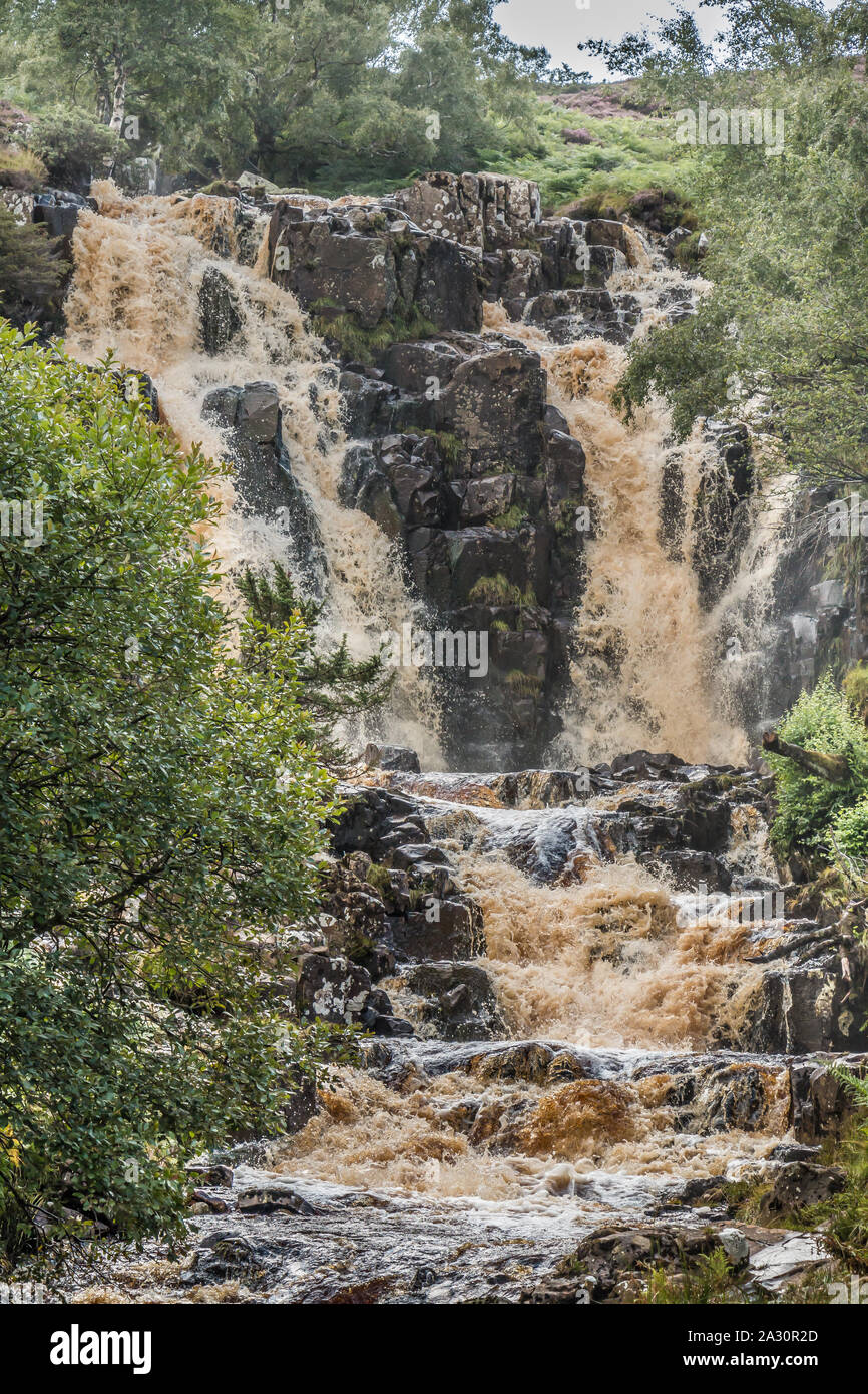 Blea Beck Force Waterfall, Upper Teesdale, UK in Spate Stock Photo