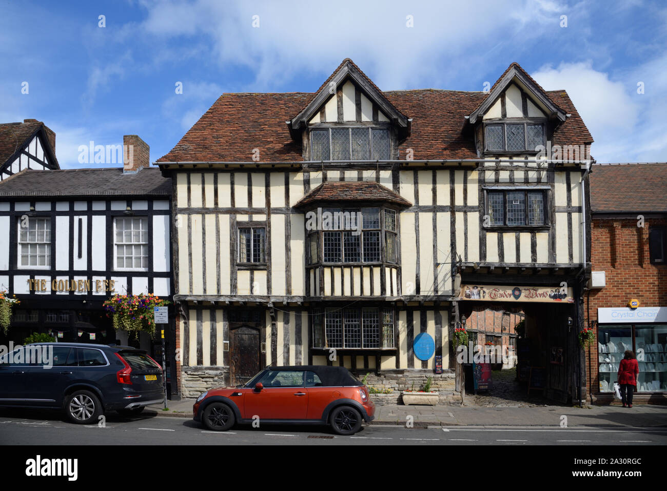 The Shrieve's House & Barn (f 1196), and Museum, Oldest House in Stratford-upon-Avon & Most Haunted House & Building in England Stock Photo