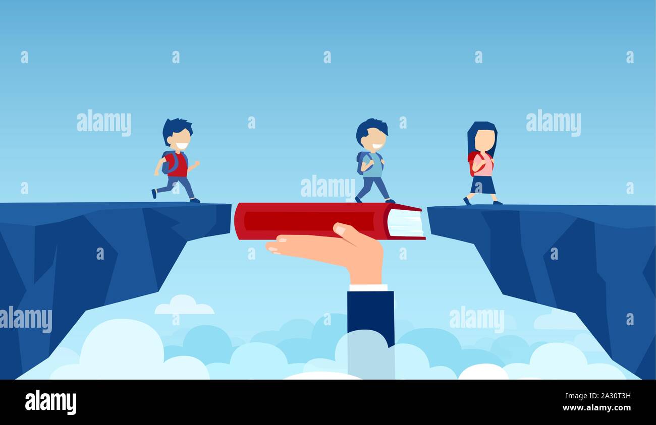 Vector of a teacher hand holding a book bridging the gap