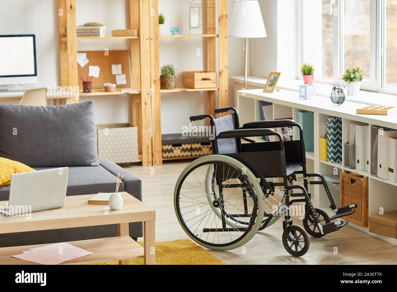 Image Of Modern Designed Room With Wheelchair In The Centre Of The Room   Image Of Modern Designed Room With Wheelchair In The Centre Of The Room 2A30T7X 