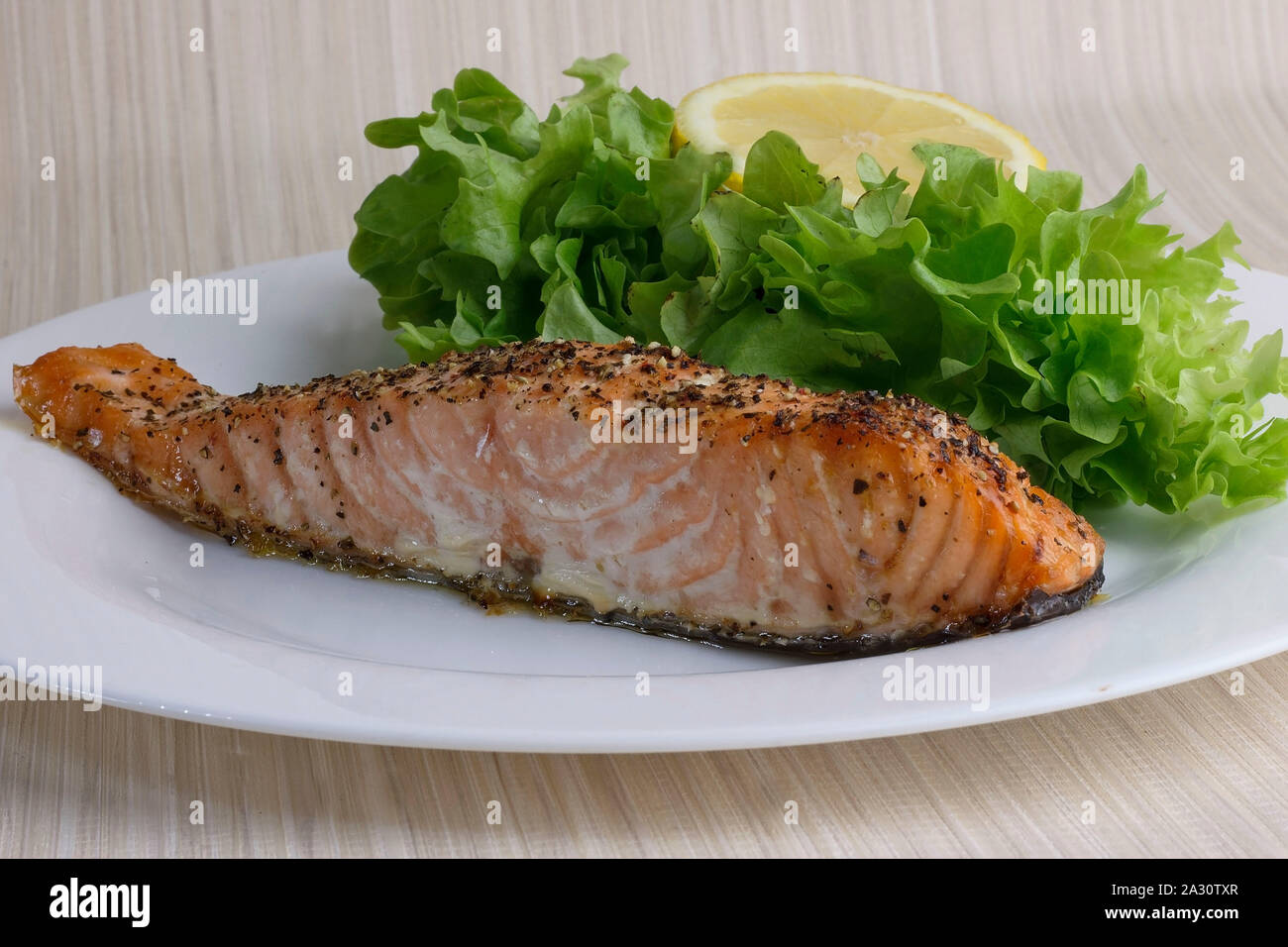Ready to eat cooked, grilled salmon Stock Photo Alamy