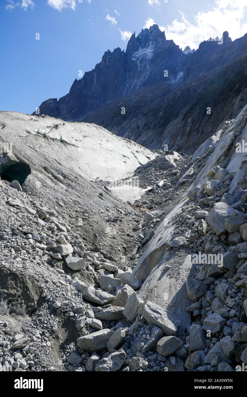 Ice Sea - in French, Mer de Glace, Chamonix-Mont-Blanc valley, Haute-Savoie, France Stock Photo