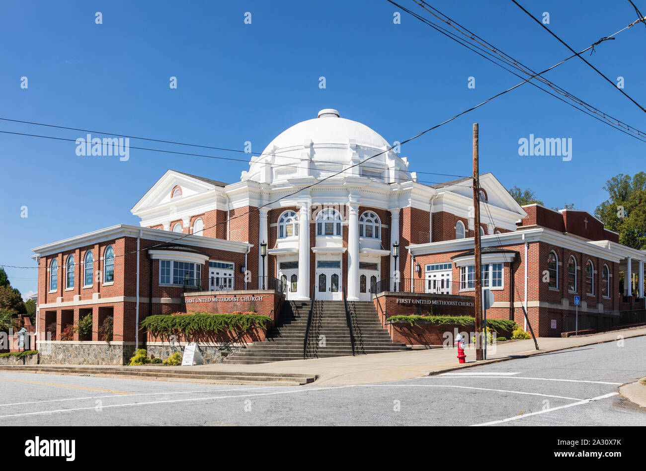 LENOIR, NC, USA-24 SEPT 2019: The First United Methodist Church on Church St, established in 1846. Stock Photo