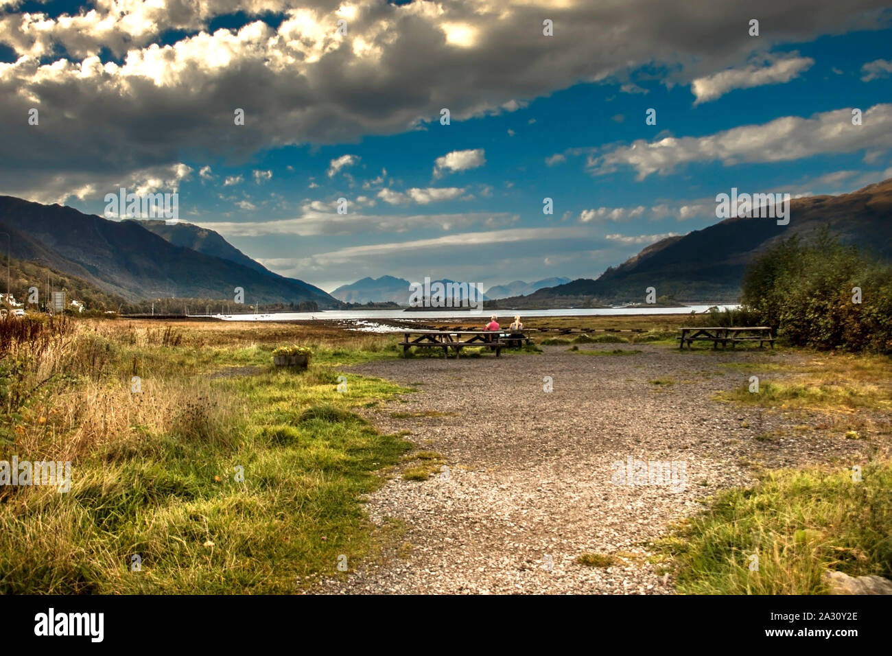 Tourist looking at Loch Leven. Glencoe, Scotland, UK. Stock Photo