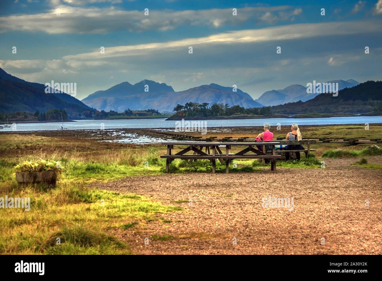 Tourist looking at Loch Leven. Glencoe, Scotland, UK. Stock Photo