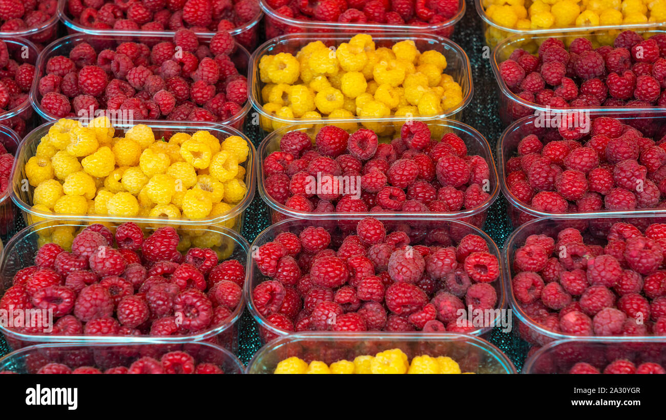 Fresh fruit for sale at the Kauppatori Market Square in downtown Helsinki, Finland. Stock Photo