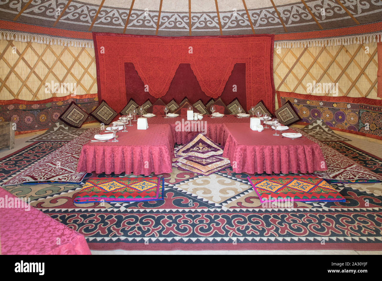 yurts at the ethno-complex at supara kyrgyzstan Stock Photo