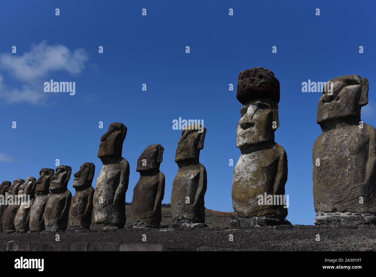 September 20, 2019, Easter Island, Chile Moais seen at ceremonial