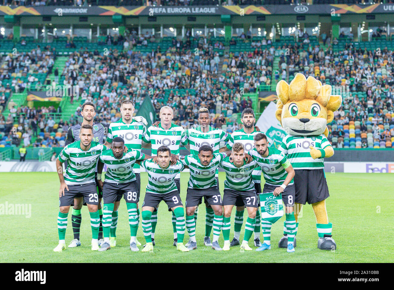 October 03, 2019. Lisbon, Portugal. Sporting starting team for the game of the UEFA Europa League, Group D, Sporting CP vs Lask Linz Credit: Alexandre de Sousa/Alamy Live News Stock Photo
