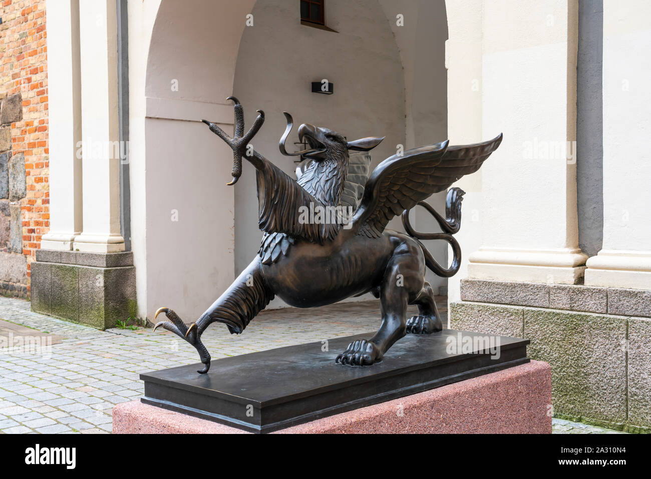 Stone Gate Rostock A Griffen sculpture at the stone city gate of Rostock, Germany, Europe ...