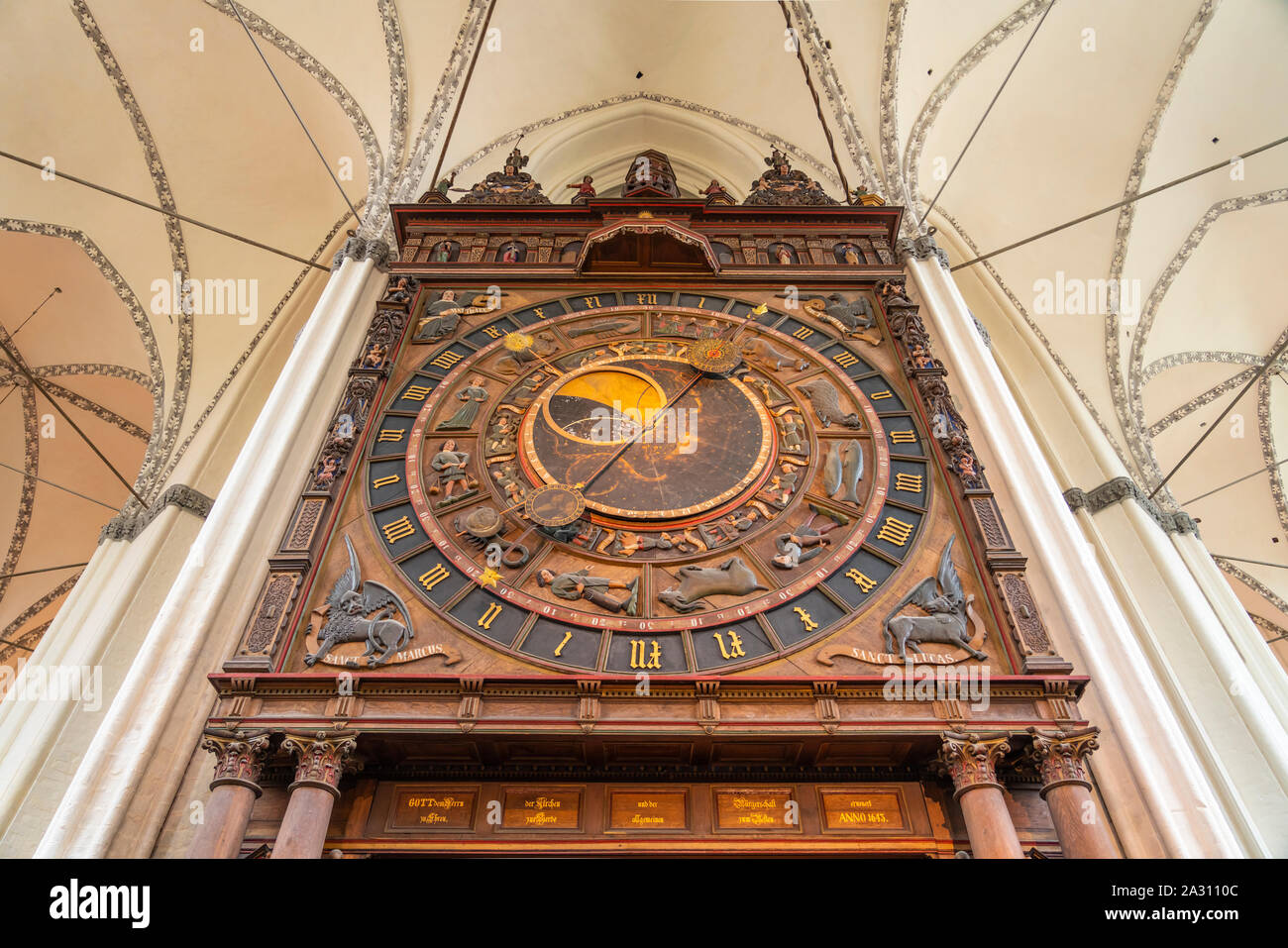 The interior Astronomical Clock of the St. Mary's Church in Rostock