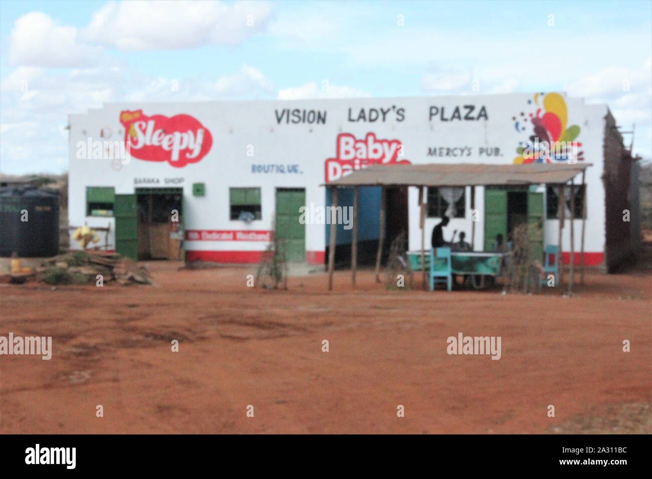 Mombasa Road in Kenya, Summer 2015 (km 40): Vision Lady's Plaza at Buchuma Stock Photo