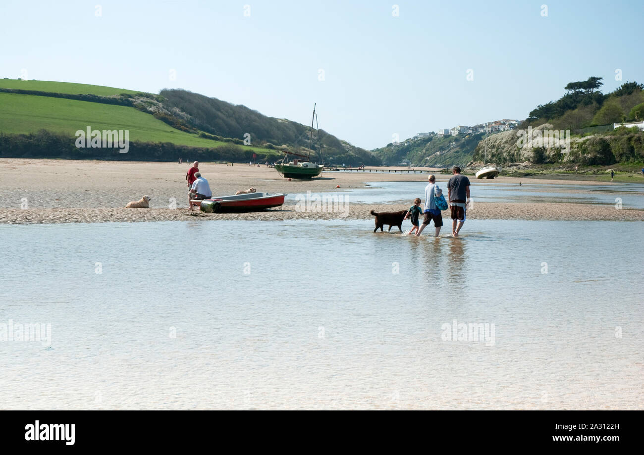 River Gannel estuary at low tide in Newquay, north Cornwall, south west