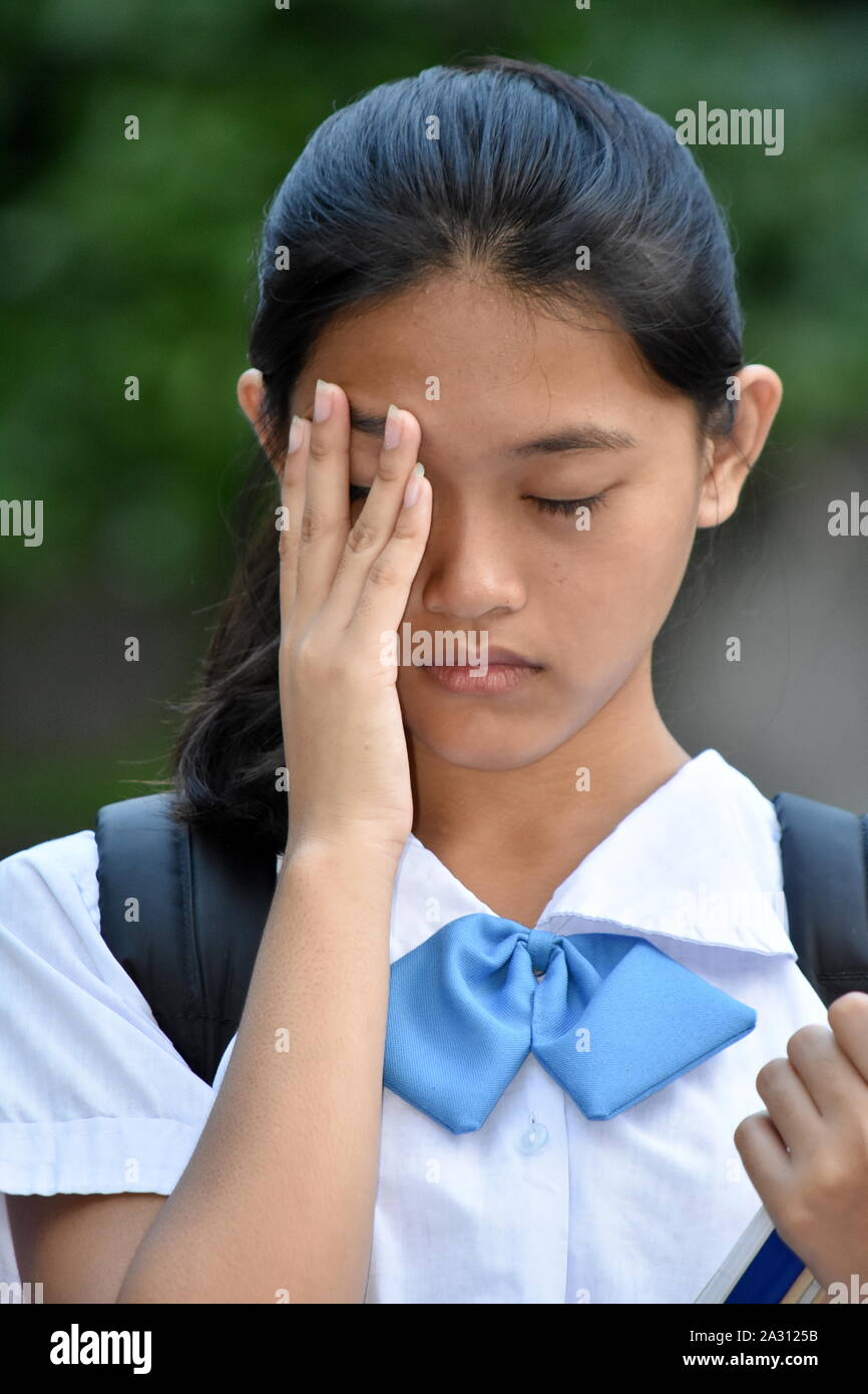 An An Unhappy Girl Student Stock Photo