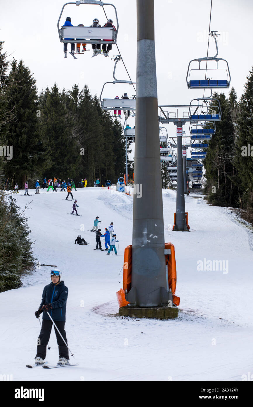 Ski area Winterberg, ski carousel, at the ski lift Rauher Busch no. 12 ...