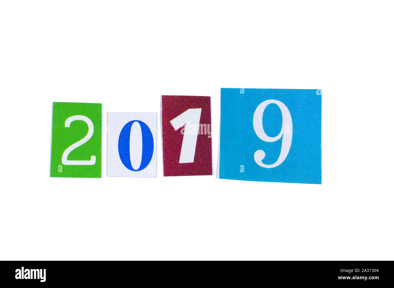 Paper Cutout 2019 Year Number Concept Isolated on White Background Stock Photo