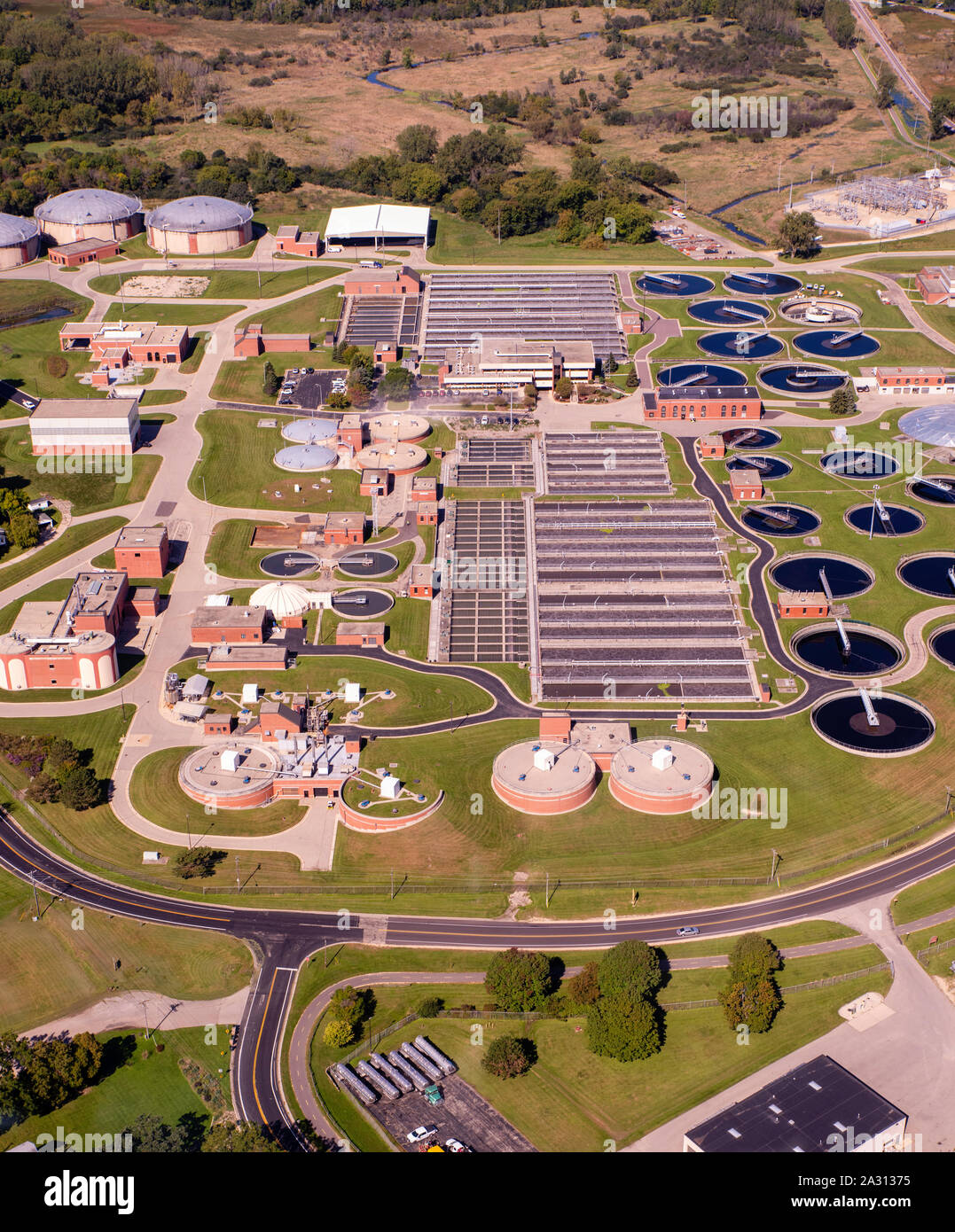 Aerial photograph of Madison Metropolitan Sewage Treatment Plant, Madison, Wisconsin, USA. Stock Photo