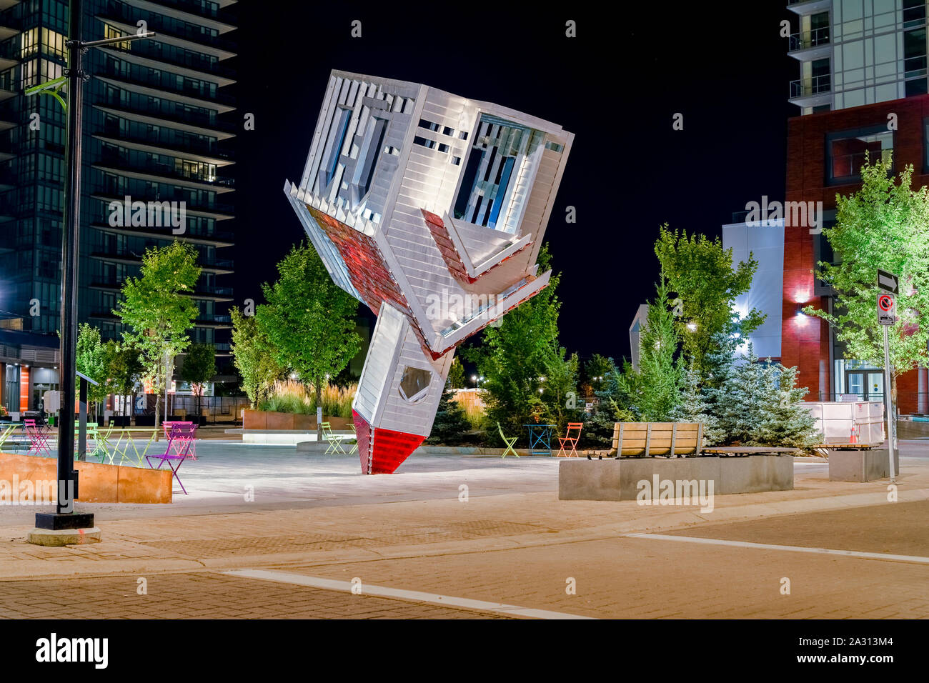 Upside down church sculpture called Device to Root Out Evil, by artist