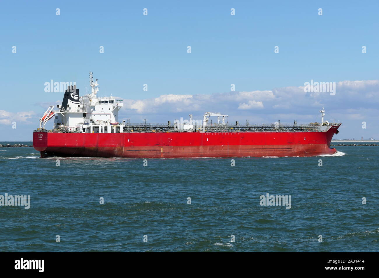 The tanker STI Beryl reaches the port of Rotterdam on 3 July 2019. Stock Photo