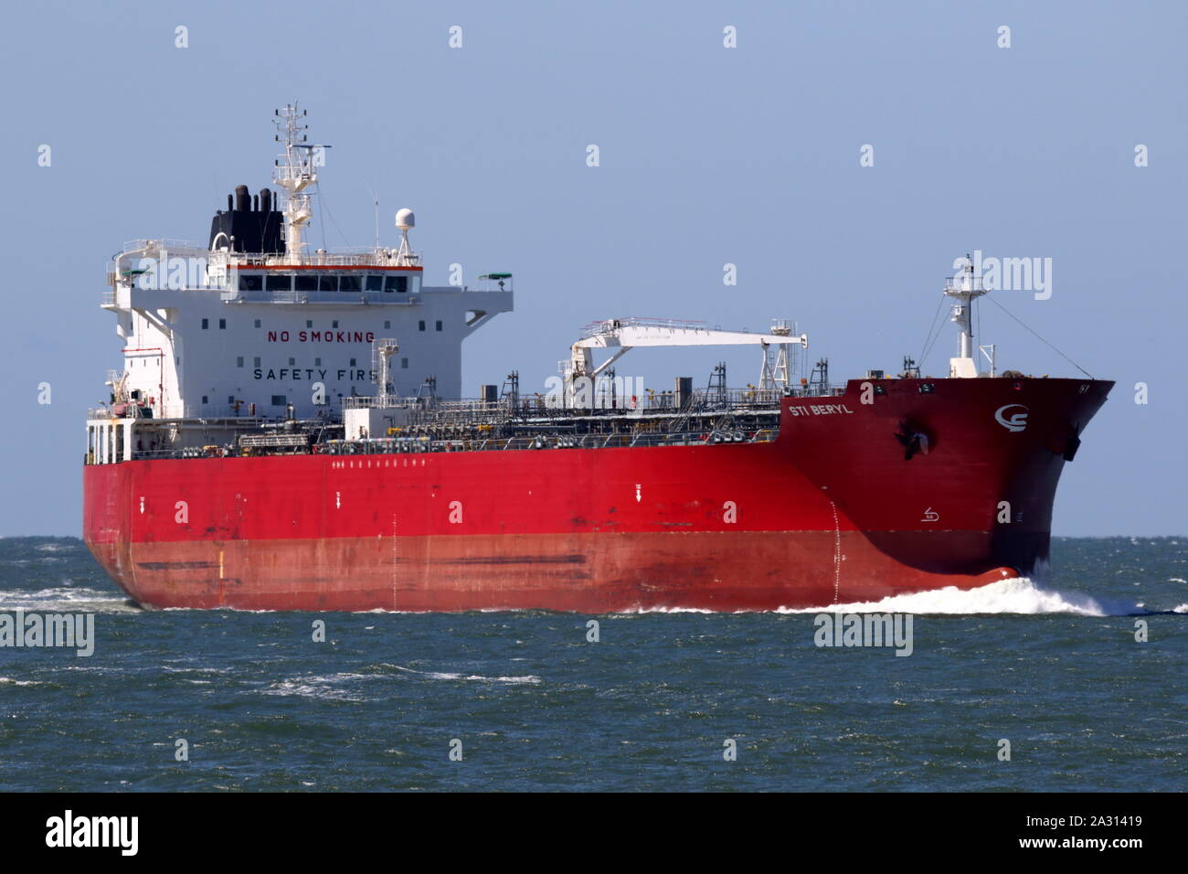 The tanker STI Beryl reaches the port of Rotterdam on 3 July 2019. Stock Photo