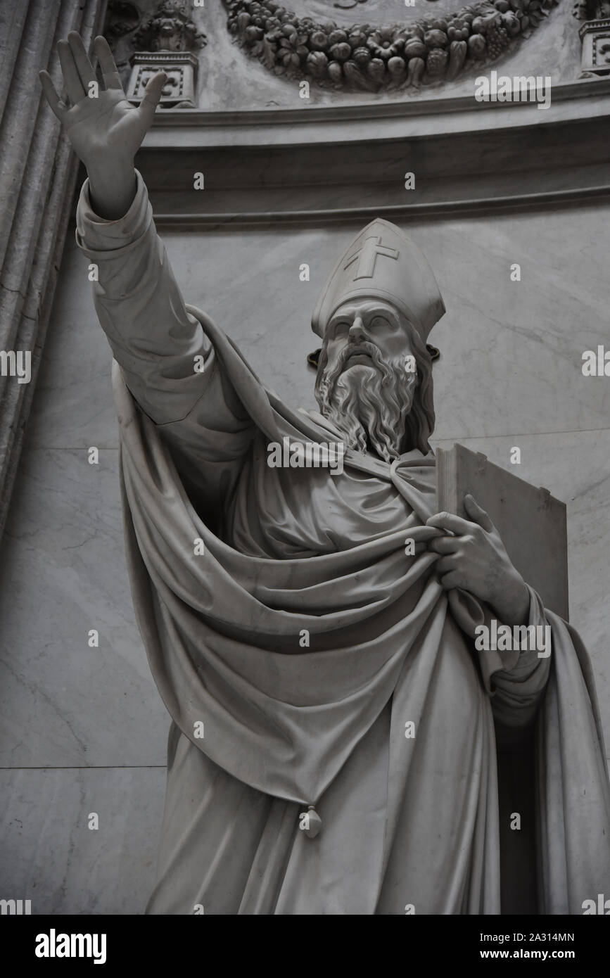 The dramatically posed La Statua di Saint Ambrogio inside the Basilica di San Francesco di Paola, Naples, Italy, Europe. Stock Photo