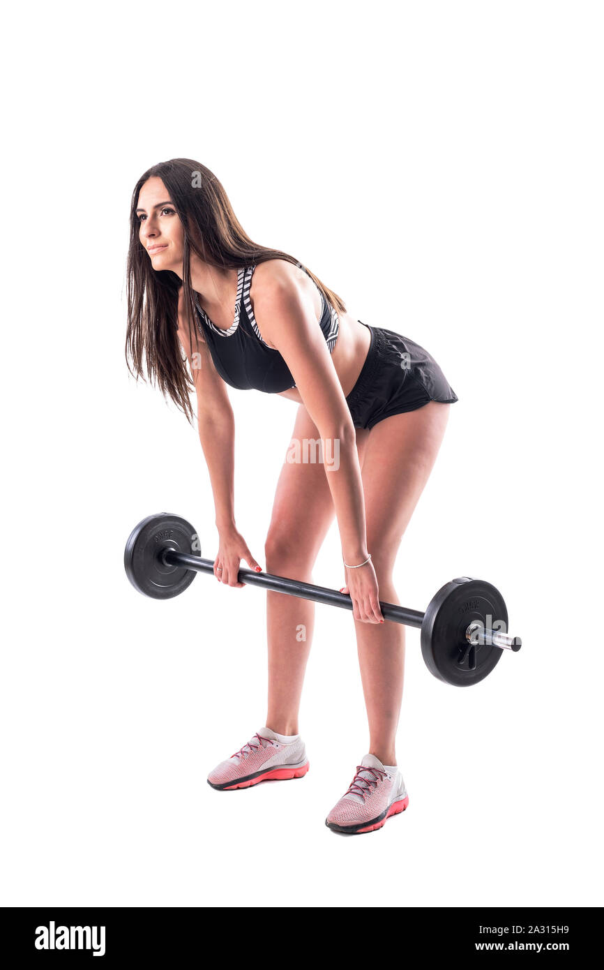 Premium Photo  Young woman doing deadlift with a barbell isolated