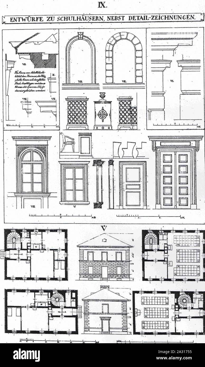 Entwürfe zu Schulhäusern nebst Detailzeichnungen. Stock Photo