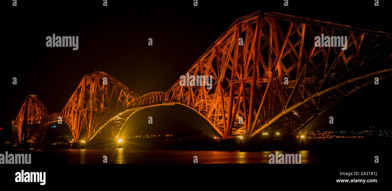 Queensferry, the Firth of Forth and the Bridges at night Stock Photo
