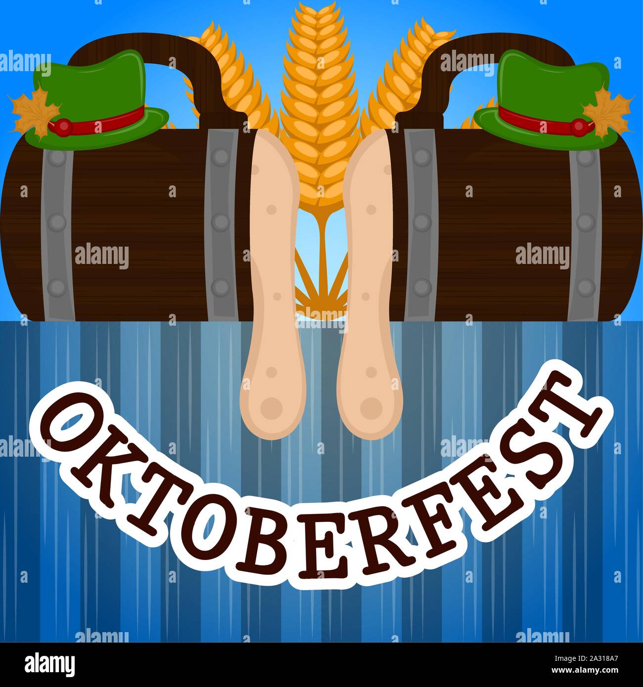Oktoberfest poster with a beer wooden mugs , hats and wheats - Vector ...