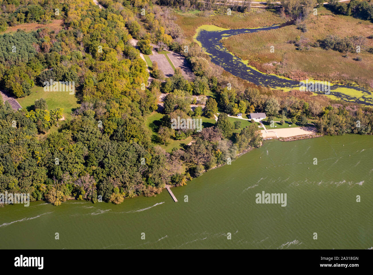 Aerial photograph of Lake Kegonsa State Park, Wisconsin, USA Stock