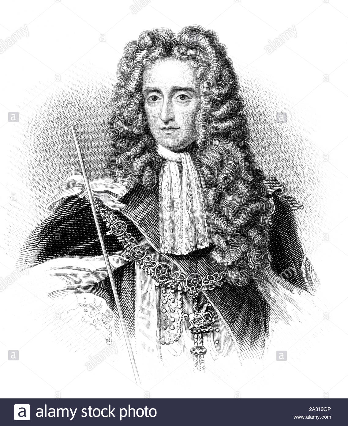 Thomas Osborne portrait, 1st Duke of Leeds, 1632 – 1712, was an English politician who was part of the Immortal Seven group that invited William III, Prince of Orange to depose James II of England as monarch during the Glorious Revolution, vintage illustration from 1850 Stock Photo