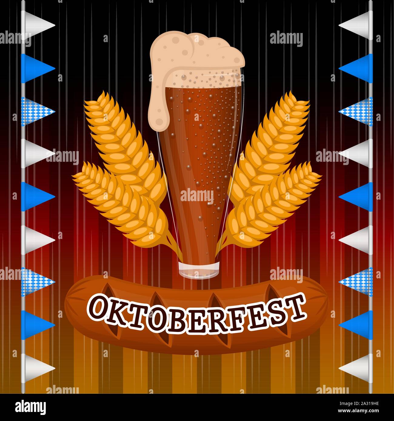 Oktoberfest poster with a beer glass and wheats - Vector illustration ...
