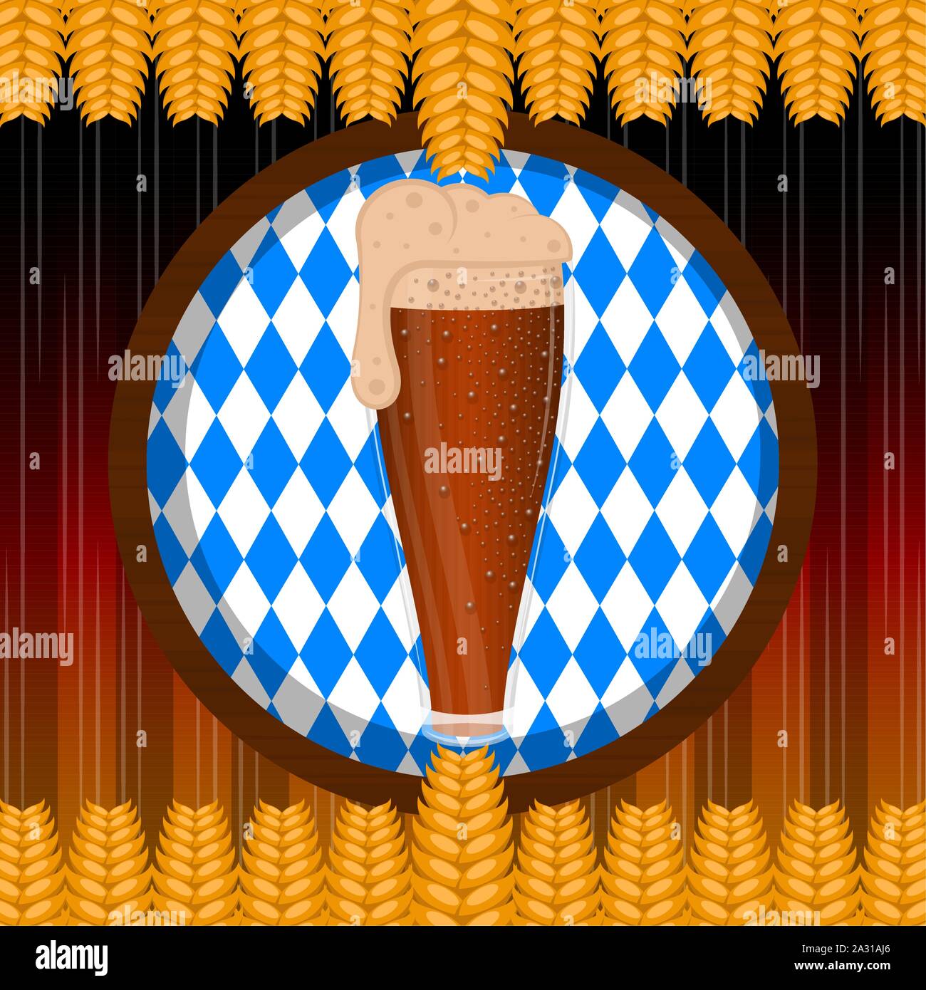Oktoberfest poster with a beer glass and wheats - Vector illustration ...